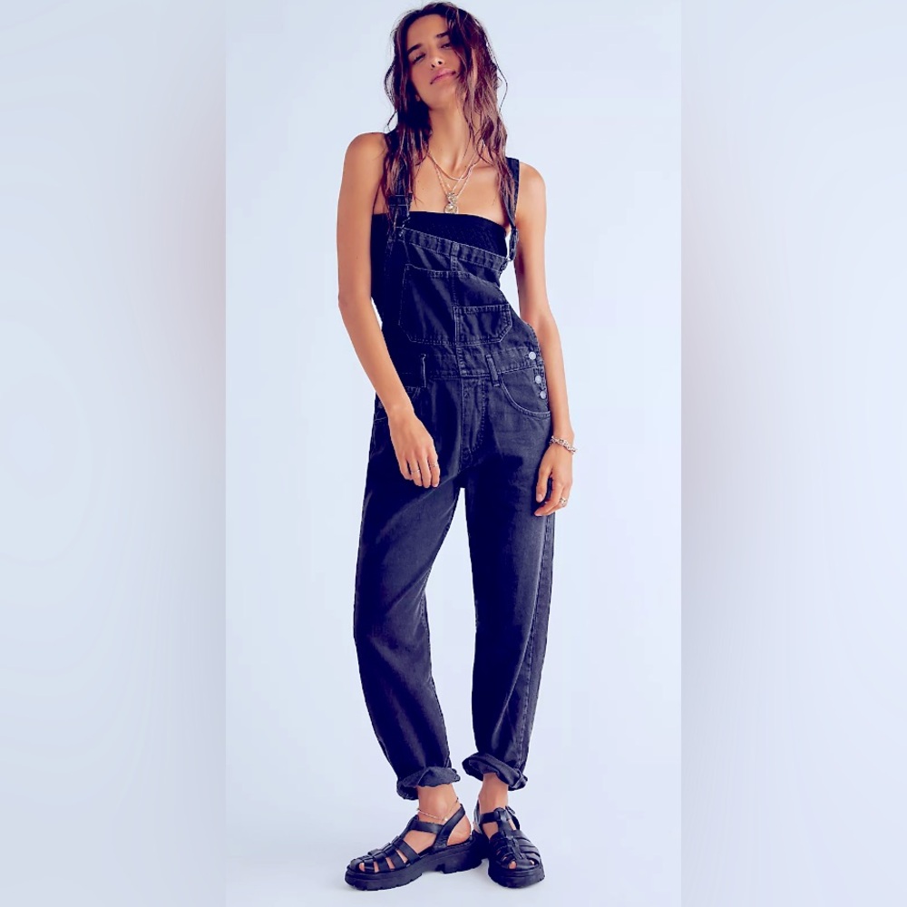 We The Free Ziggy Washed Black Denim Overalls - Size S